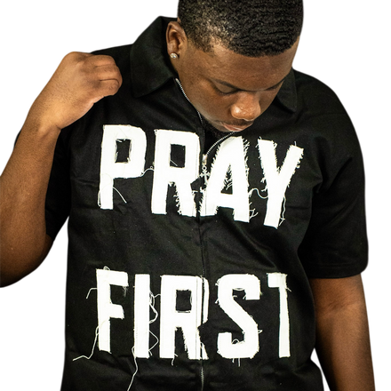 "Pray First” Zip-up Worker Tee