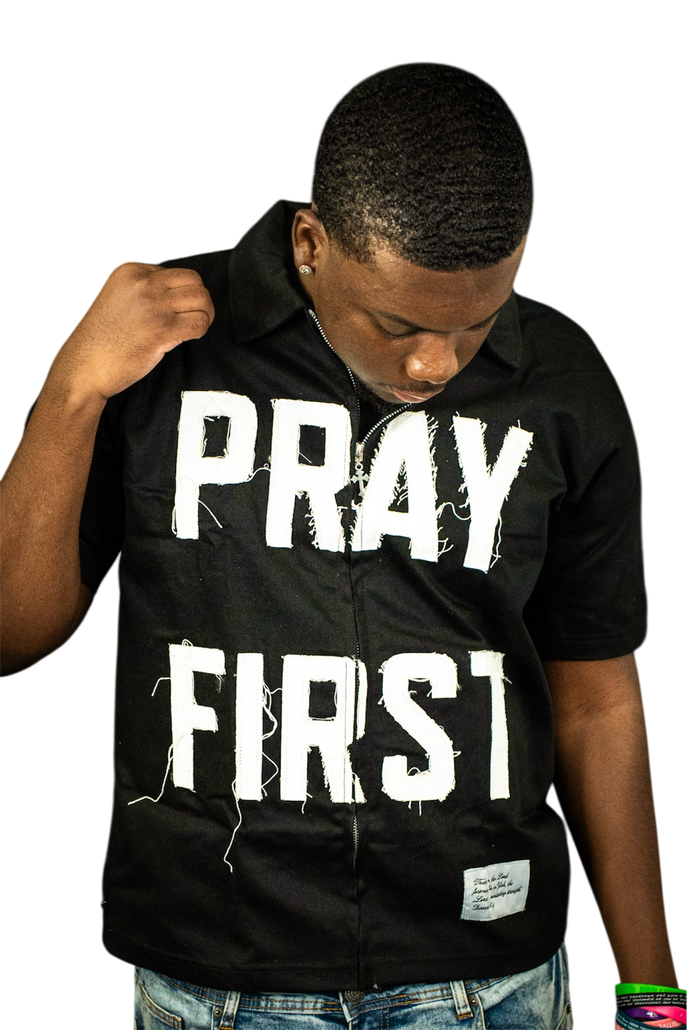 "Pray First” Zip-up Worker Tee