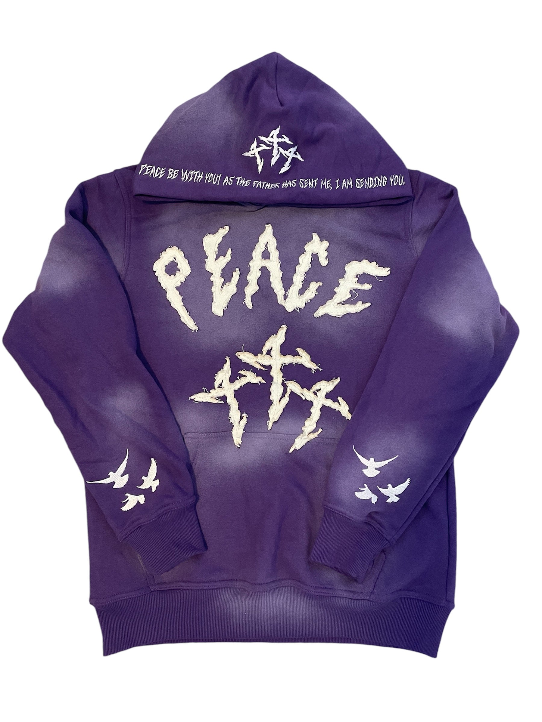 “PEACE BE WITH YOU” FADED PURPLE HOODIE