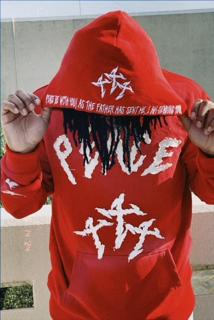 “PEACE BE WITH YOU” FADED RED HOODIE